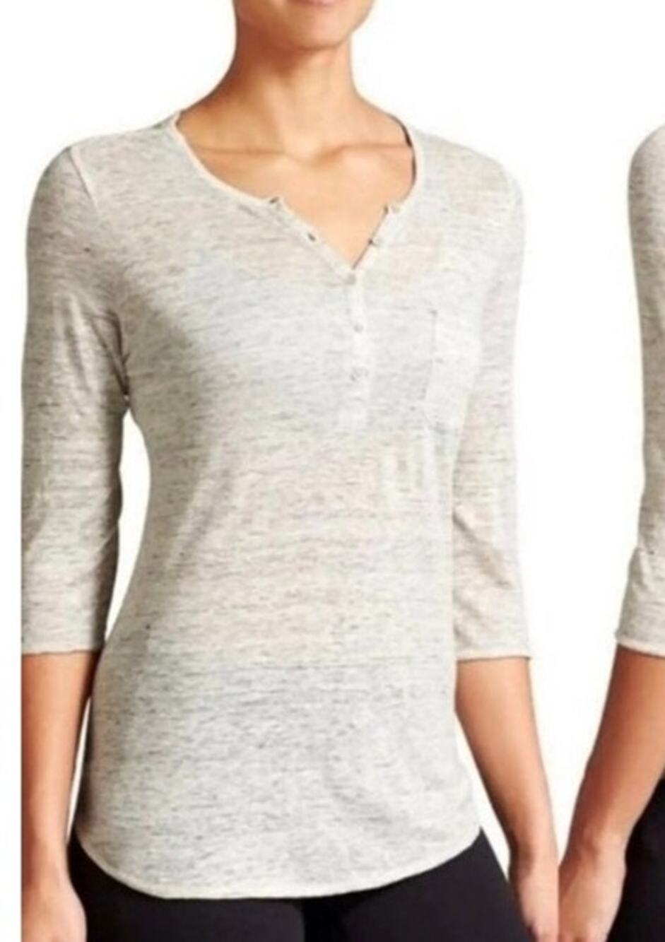 Athleta Womens Newport Henley Tunic Linen Top Small Gray Coastal Minimal Resort